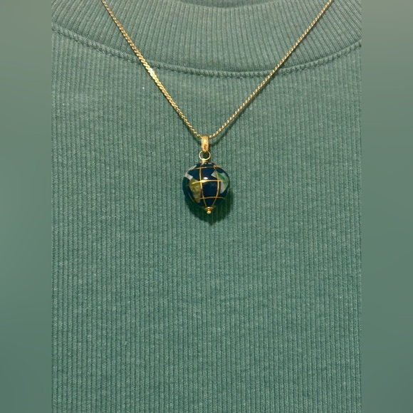 🌎 Michael Anthony 14K Yellow Gold Agate Jasper Abalone Shell Globe 🌍 pendant - Picture 4 of 7